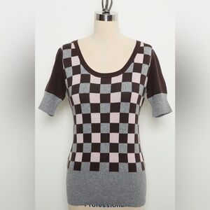 Checkerboard Short-sleeve Sweater 100% Cashmere[NEW]
